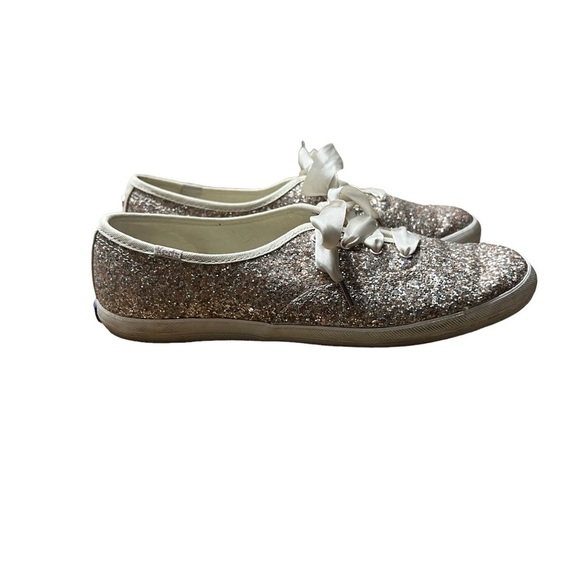 KEDS/KATE SPADE Collab Rose Gold Glitter Sneakers Sparkle Size 9 - Picture 1 of 7